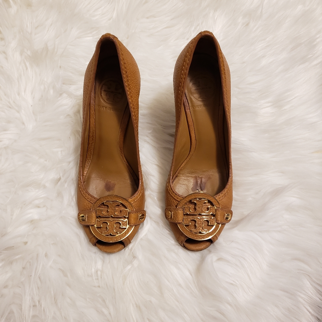 Tory Burchamanda Open-Toe Logo Wedge Sz 5.5m